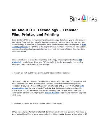 All about DTF Technology - Transfer film, printer, and printing