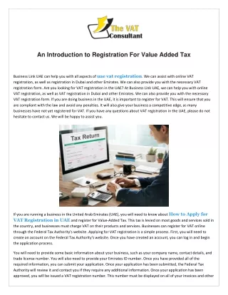 An Introduction to Registration For Value Added Tax