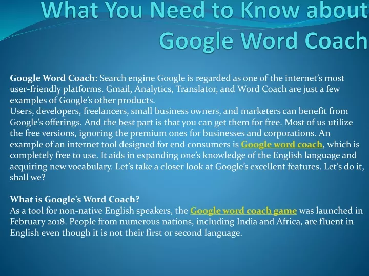 what you need to know about google word coach