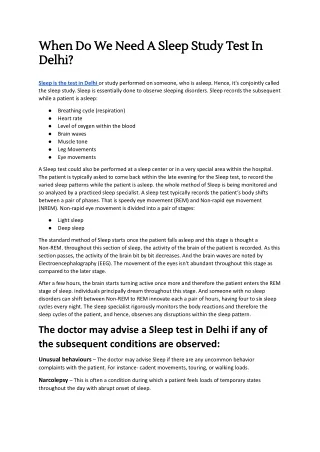 When Do We Need A Sleep Study Test In Delhi?