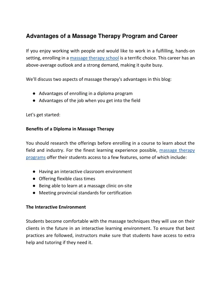 advantages of a massage therapy program and career