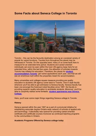 Some Facts about Seneca College in Toronto
