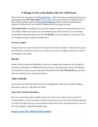 8 things to do a day before the iit jam exam