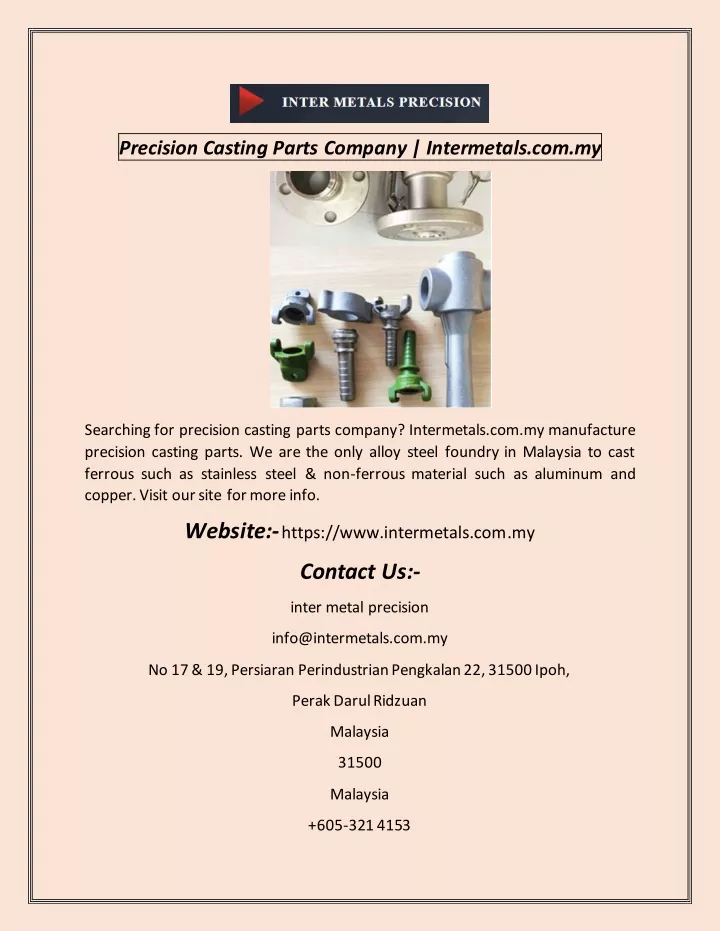 precision casting parts company intermetals com my
