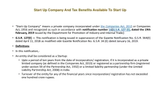 Start Up Company And Tax Benefits Available To Start Up