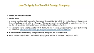 How To Apply Pan and Tan Of A Foreign Company