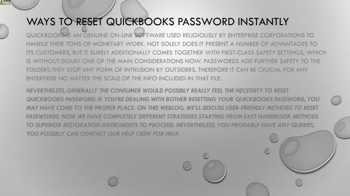 ways to reset quickbooks password instantly