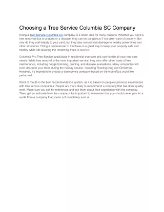 Choosing a Tree Service Columbia SC Company