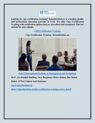 Cips Certification Training | Zabeelinstitute.ae