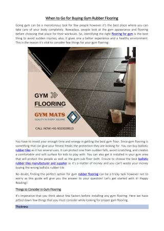 When to Go for Buying Gym Rubber Flooring