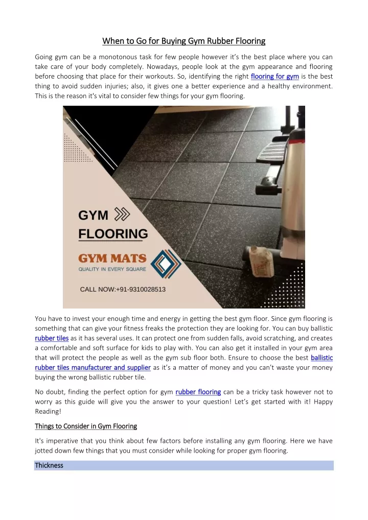 when to go for buying gym rubber flooring when