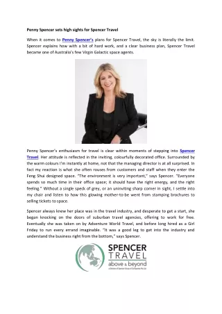 Penny Spencer sets high sights for Spencer Travel