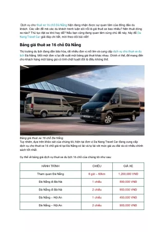 Bảng giá thuê xe 16 Chỗ Đà Nẵng Giá rẻ Uy Tín