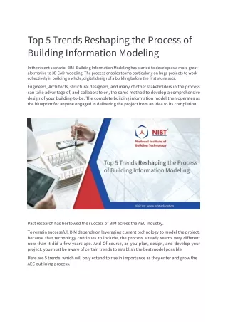 Top 5 Trends Reshaping the Process Of Building Information Modeling