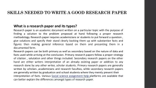 SKILLS NEEDED TO WRITE A GOOD RESEARCH PAPER