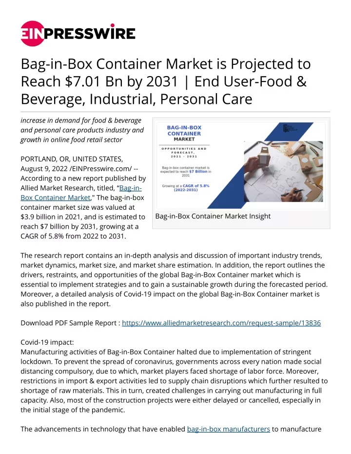 bag in box container market is projected to reach