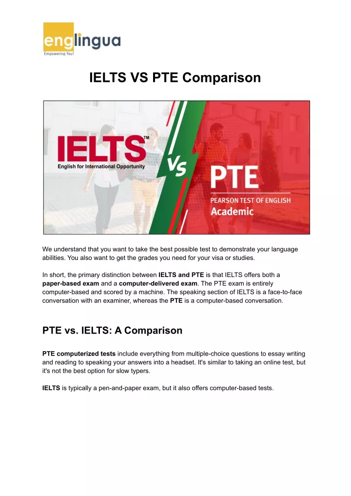 PPT - IELTS VS PTE: Comparison from Englingua PowerPoint Presentation ...