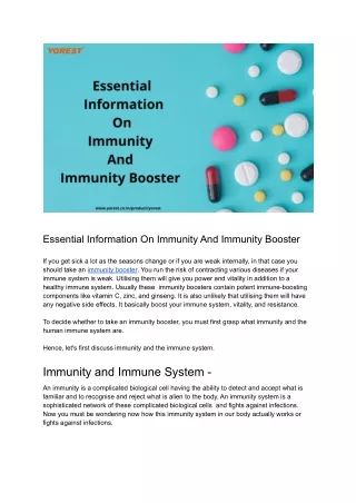 Essential Information On Immunity And Immunity Booster