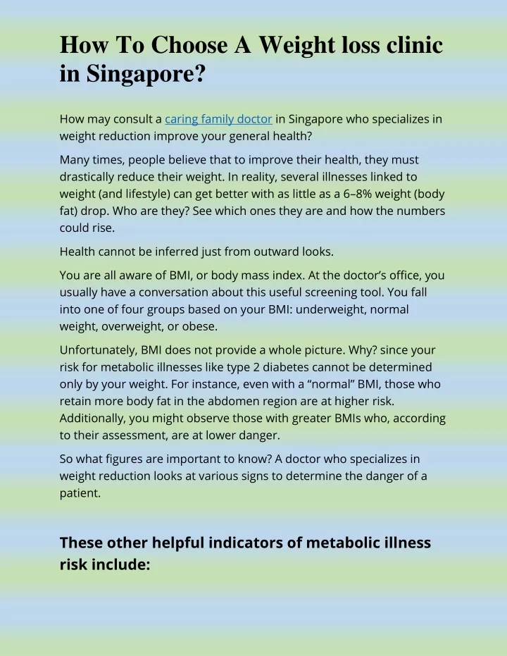 how to choose a weight loss clinic in singapore