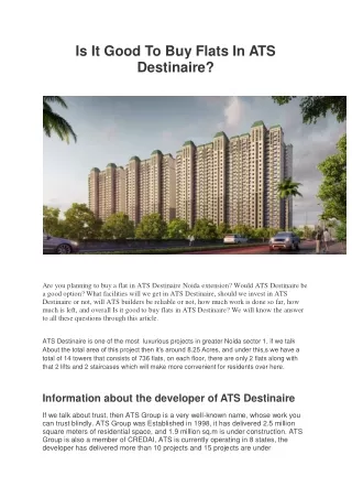 Is It Good To Buy Flats In ATS Destinaire