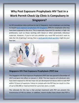 Why Post Exposure Prophylaxis HIV Test in a Work Permit Check Up Clinic is Compulsory in Singapore