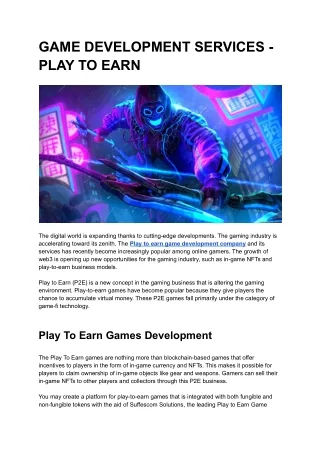 GAME DEVELOPMENT SERVICES - PLAY TO EARN