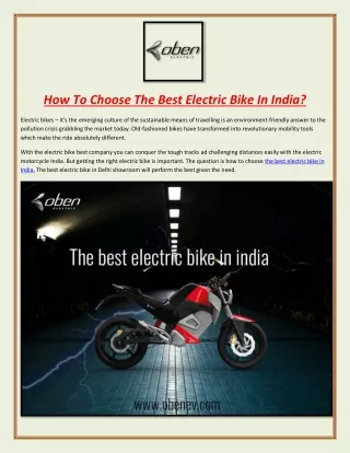 How To Choose The Best Electric Bike In India