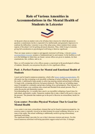 Role of Various Amenities in Accommodations in Mental Health of Students