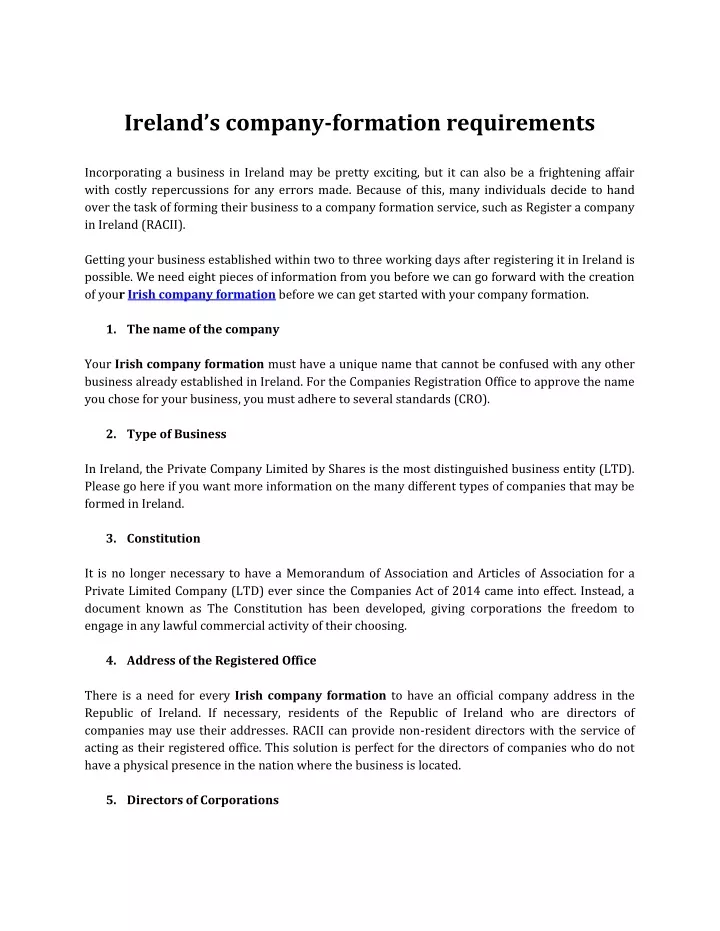 ireland s company formation requirements