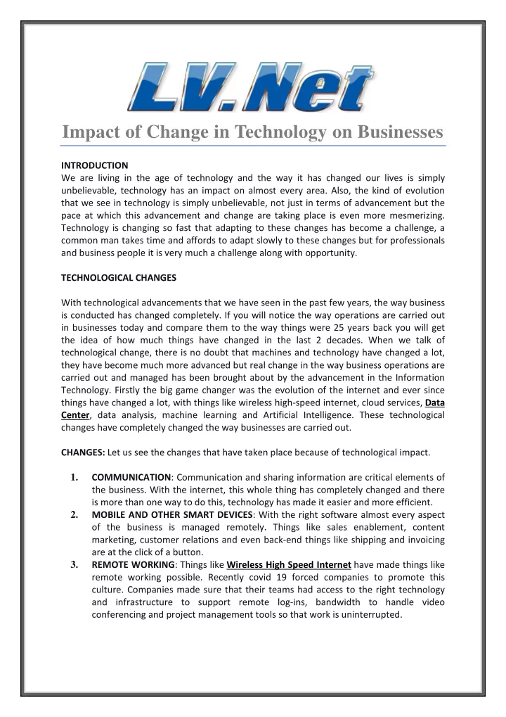 impact of change in technology on businesses