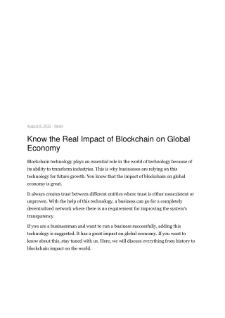 Know the Real Impact of Blockchain on Global Economy