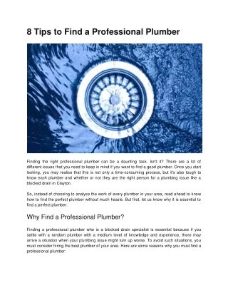 8 tips to find a professional plumber