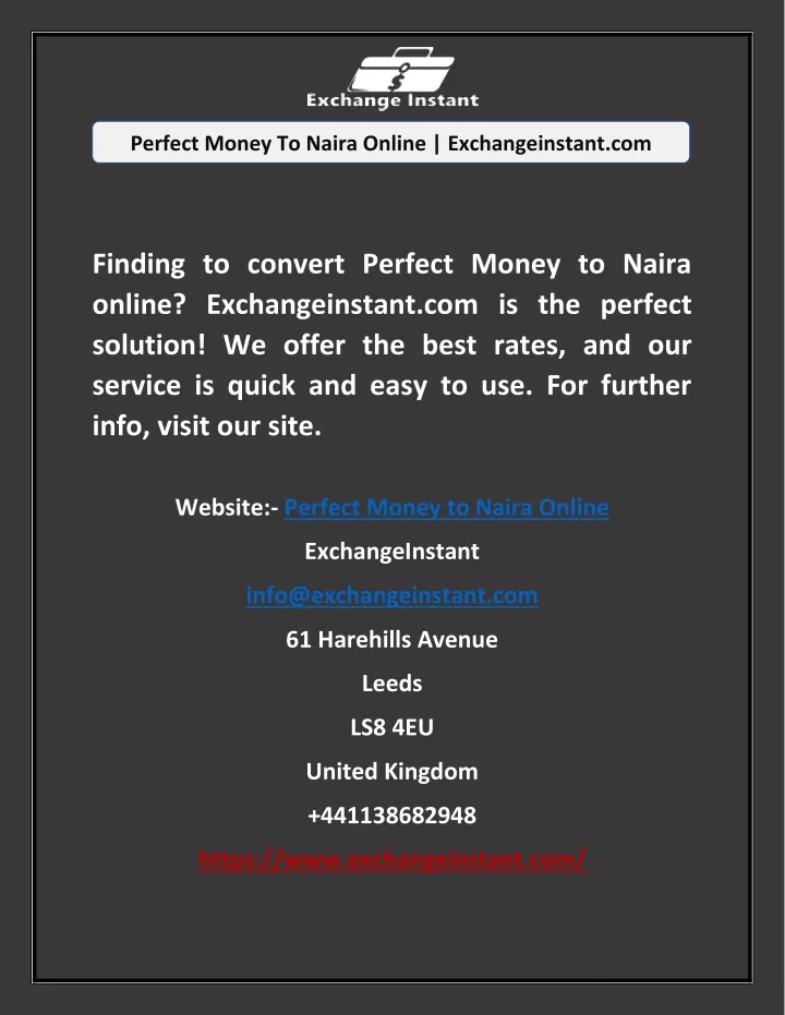 perfect money to naira online exchangeinstant com