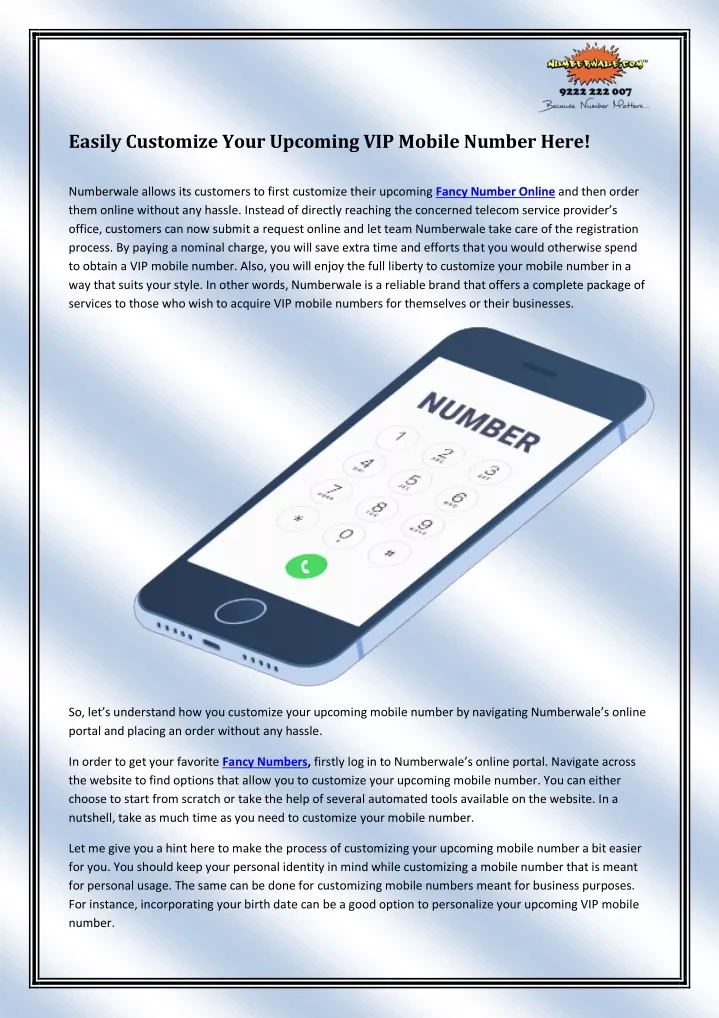 easily customize your upcoming vip mobile number