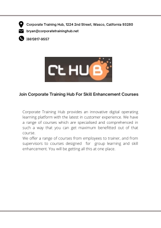 Join Corporate Training Hub For Skill Enhancement