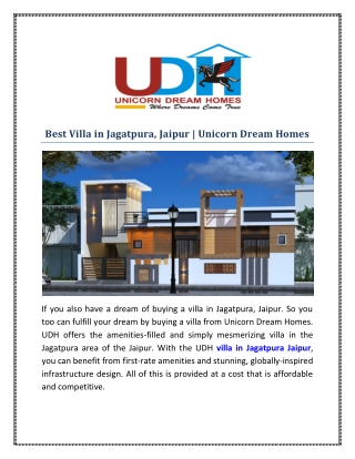 Buy Villa in Jagatpura, Jaipur | Unicorn Dream Homes