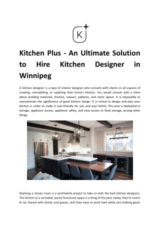 Kitchen Plus - An Ultimate Solution to Hire Kitchen Designer in Winnipeg