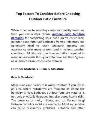 Top Factors To Consider Before Choosing Outdoor Patio Furniture