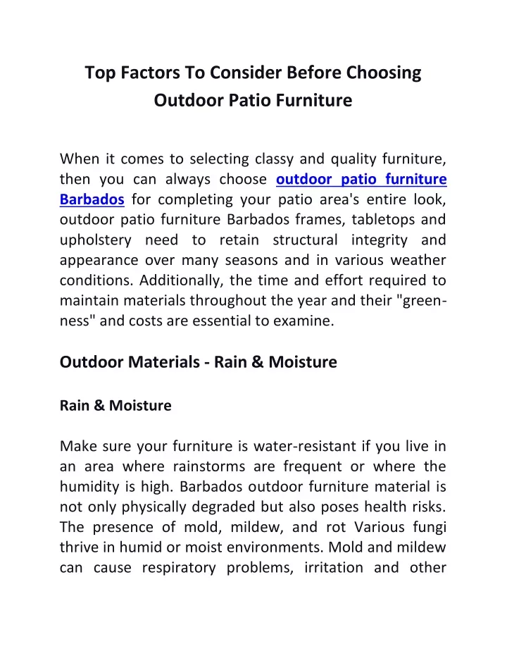 top factors to consider before choosing outdoor