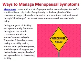 Ways to Manage Menopausal Symptoms
