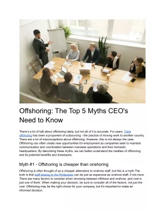 Offshoring The Top 5 Myths CEO's Need to Know