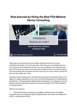 Rest Assured by Hiring the Best FDA Medical Device Consulting.ppt