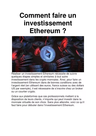 Investissement Ethereum : ce qu’il faut faire