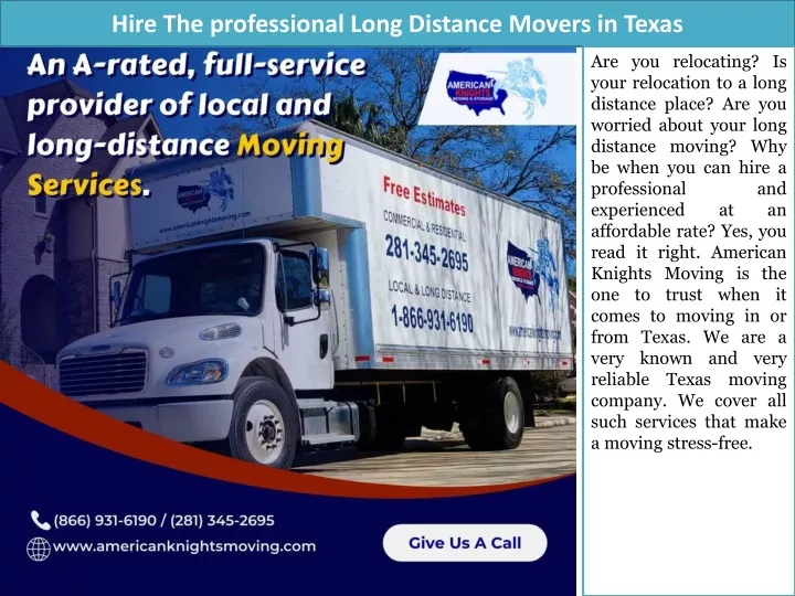 hire the professional long distance movers in texas