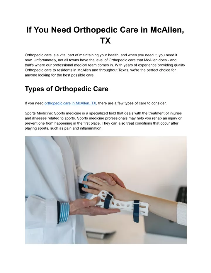 if you need orthopedic care in mcallen tx