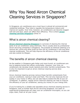 Why You Need Aircon Chemical Cleaning Services in Singapore