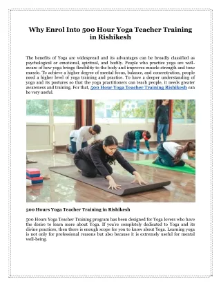 Why Enrol Into 500 Hour Yoga Teacher Training in Rishikesh