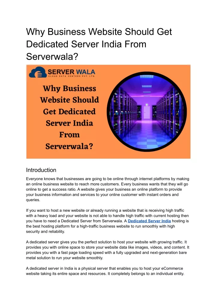 why business website should get dedicated server