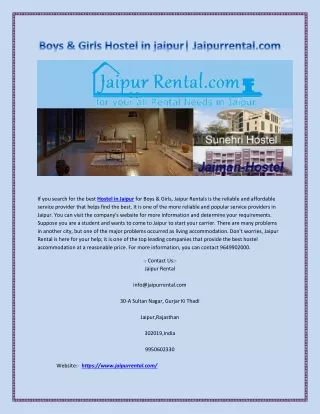 Boys & Girls Hostel in jaipur
