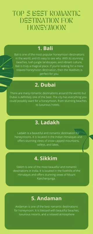 TOP 5 BEST ROMANTIC DESTINATION FOR HONEYMOON